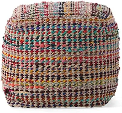GDFStudio Marcela Hand Woven Fabric Pouf (Ecru) 5 GDFStudio Marcela Hand Woven Fabric Pouf (Ecru) - Image 5
