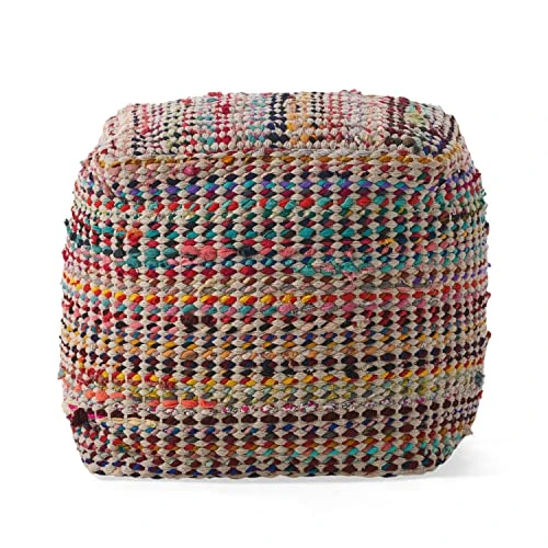 GDFStudio Marcela Hand Woven Fabric Pouf (Ecru) 1 GDFStudio Marcela Hand Woven Fabric Pouf (Ecru)