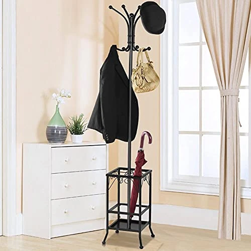 Yaheetech Al Scrolled Hall Tree And Umbrella Stand 73" Tall In Black Finish 2 Yaheetech Al Scrolled Hall Tree And Umbrella Stand 73" Tall In Black Finish - Image 2