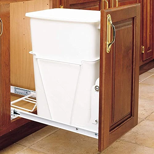 Rev-A-Shelf RV-12PB Single 35 Quart Pull-Out Kitchen Cabinet Waste Bin Container Garbage Trash Can With Slides And Simple Installation, White 4 Rev-A-Shelf RV-12PB Single 35 Quart Pull-Out Kitchen Cabinet Waste Bin Container Garbage Trash Can With Slides And Simple Installation, White - Image 4