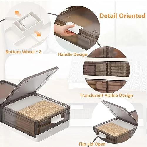 Under Bed Storage With Wheels - 7.88'' High Under Bed Storage Bins For Clothes Underbed Storage Containers With Lids 13.5Gal Folding Cube Storage Plastic Storage Stackable Laundry Organization And Storage Blanket Storage 4 Under Bed Storage With Wheels - 7.88'' High Under Bed Storage Bins For Clothes Underbed Storage Containers With Lids 13.5Gal Folding Cube Storage Plastic Storage Stackable Laundry Organization And Storage Blanket Storage - Image 4