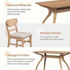 Melpomene 5 Piece Dining Table Set, Mid Century Solid Wood Kitchen Table With 4 Chairs And Special-Shape Legs(Natural Wood Wash) -Songmics Furniture Shop 51viPZs5WQL