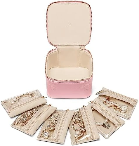 Vlando Small Jewelry Box Organizer,Travel Jewelry Storage With 6 Velvet Jewelry Zipper Pockets,Premium Petal Hardware Jewelry Case For Women Girls Gift (white) 10 Vlando Small Jewelry Box Organizer,Travel Jewelry Storage With 6 Velvet Jewelry Zipper Pockets,Premium Petal Hardware Jewelry Case For Women Girls Gift (white) - Image 10