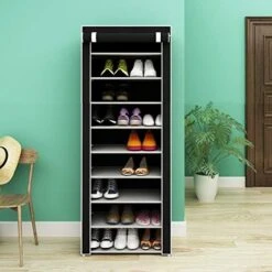 SoSo-BanTian1989 Grey 10 Tiers Metal Tube Frame Shoe Rack With Dustproof Cover, 27 Pairs Shoes Cabinet Closet Storage Organizer Tower Shelf -Songmics Furniture Shop 51vlhAOw8L. AC