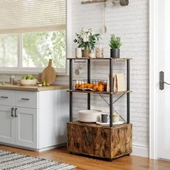 Bestier Microwave Stand Bakers Rack With Cabinet 3-Tier Kitchen Shelf With Storage For Small Kitchens With Drawers & Hooks Wood Rustic Brown -Songmics Furniture Shop 51vswvCrwqL