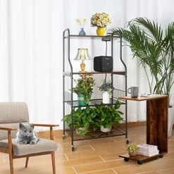 Kitchen Bakers Rack With 3 Power Outlets, 4 Tiers For Microwave, Coffee Station, And Storage Includes 6 Hooks, 48" Industrial Metal & Wood Microwave Stand Cart For Home Use - Rustic Brown 14 Kitchen Bakers Rack With 3 Power Outlets, 4 Tiers For Microwave, Coffee Station, And Storage Includes 6 Hooks, 48" Industrial Metal & Wood Microwave Stand Cart For Home Use - Rustic Brown -Songmics Furniture Shop 51w0WxSEx9L