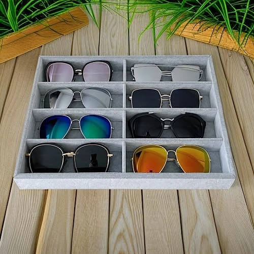 Svea Display Large Grey Premium Quality Velvet Glasses Tray Display Storage With Rearrangeable Compartments Stackable Jewelry Organizer 4 Svea Display Large Grey Premium Quality Velvet Glasses Tray Display Storage With Rearrangeable Compartments Stackable Jewelry Organizer - Image 4