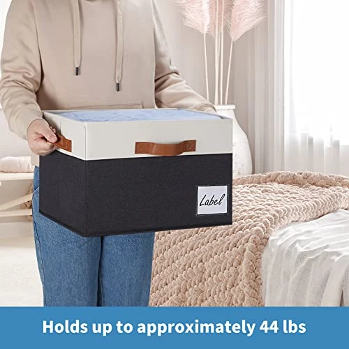 GhvyenntteS Large Storage Bins With Lids (3-Pack) Large Closet Storage Bins With Lid And 3 PU Handles, Foldable Fabric Storage Boxes With Label Window For Home Bedroom Office (Black, 15" X 11" X 9.7") 2 GhvyenntteS Large Storage Bins With Lids (3-Pack) Large Closet Storage Bins With Lid And 3 PU Handles, Foldable Fabric Storage Boxes With Label Window For Home Bedroom Office (Black, 15" X 11" X 9.7") - Image 2