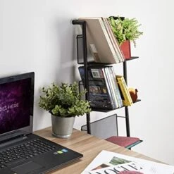 Yinghua Foldable Metal Mesh Wall Hanging Organizer 6-Bookshelf Open Wall Mount Bookshelf Modern Ladder Shelves Industrial Metal Frame, For Home Office, Living Room, Bedroom, Entryway And Hallway Black -Songmics Furniture Shop 51w9RS1fpDL