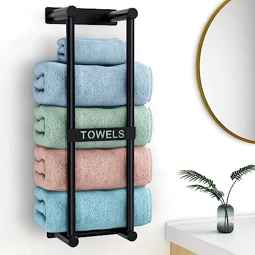 Towel Storage For Small Bathroom, STWWO Towel Racks For Bathroom Can Holds 4 Large Towels, 22inch Wall Towel Rack For Rolled Towels Folded Bath Towels, Black 1 Towel Storage For Small Bathroom, STWWO Towel Racks For Bathroom Can Holds 4 Large Towels, 22inch Wall Towel Rack For Rolled Towels Folded Bath Towels, Black