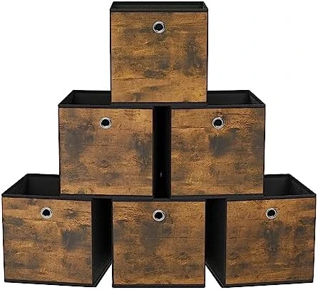 SONGMICS Storage Cubes, Set Of 6 Storage Bins With Handles, Foldable Oxford Fabric And Non-Woven Fabric Storage Boxes, 10.2x10.2x11 Inches, Fit Cube Storage Unit, Rustic Brown And Black URFB126B01 4 SONGMICS Storage Cubes, Set Of 6 Storage Bins With Handles, Foldable Oxford Fabric And Non-Woven Fabric Storage Boxes, 10.2x10.2x11 Inches, Fit Cube Storage Unit, Rustic Brown And Black URFB126B01 - Image 4
