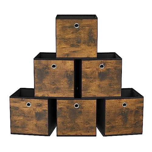 SONGMICS Storage Cubes, Set Of 6 Storage Bins With Handles, Foldable Oxford Fabric And Non-Woven Fabric Storage Boxes, 10.2x10.2x11 Inches, Fit Cube Storage Unit, Rustic Brown And Black URFB126B01 1 SONGMICS Storage Cubes, Set Of 6 Storage Bins With Handles, Foldable Oxford Fabric And Non-Woven Fabric Storage Boxes, 10.2x10.2x11 Inches, Fit Cube Storage Unit, Rustic Brown And Black URFB126B01