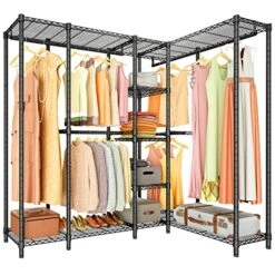 VIPEK L50 Protable Closet Rack Large Corner Freestanding Wardrobe Closet, Multi-Functional L Shaped Clothes Rack Heavy Duty Metal Clothing Rack For Hanging Clothes, Max Load 1150LBS, Black