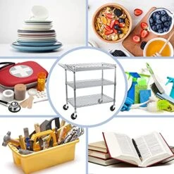 WDT Heavy Duty 3 Tier Rolling Utility Cart, Kitchen Cart On Wheels Metal Serving Cart Commercial Grade With Wire Shelving Liners And Handle Bar For Kitchen Office Hardware -Songmics Furniture Shop 51wL1w1vPVL