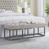 24KF Upholstered Tufted Long Bench Seats With Metal Frame Leg, Linen Bench Ottoman With Padded Seat-Linen