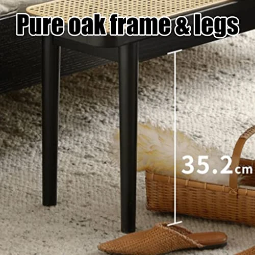 Rattan Solid Wood Bench, Home Decor Bench For Bedroom/Entryway/Dining Room, Black Minimalist Bench (Color : Black, Size : 120x28x43cm) 5 Rattan Solid Wood Bench, Home Decor Bench For Bedroom/Entryway/Dining Room, Black Minimalist Bench (Color : Black, Size : 120x28x43cm) - Image 5