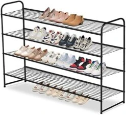 AOODA Long 2 Tier Shoe Rack For Closet Metal Wide Stackable Shoe Storage Organizer For Entryway, Bedroom, Floor, 18-Pairs Low Shoe Shelf, Black -Songmics Furniture Shop 51wQQ1taxuL. AC