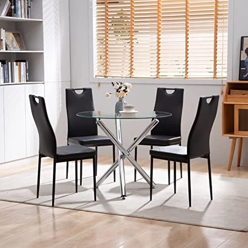 Round Glass Dining Table For 2 To 4 Person - 35.4" Inch Kitchen Dining Room Table With Tempered Glass Top, Sturdy Chrome Legs, Modern Circle Leisure Table For Dinner Apartment Small Spaces 13 Round Glass Dining Table For 2 To 4 Person - 35.4" Inch Kitchen Dining Room Table With Tempered Glass Top, Sturdy Chrome Legs, Modern Circle Leisure Table For Dinner Apartment Small Spaces - Image 13