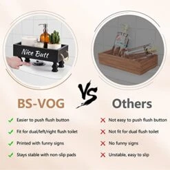 BS-VOG Bathroom Decor Box, Raised Wood Toilet Tank Basket For Toilet Paper With Funny Signs On 2 Sides For Back Of Toilet, Farmhouse Tank Topper Storage Organizer Tray For Rustic Home Decor (Black)