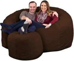 ULTIMATE SACK 6000 Bean Bag Chair W/Footstool: Giant Foam-Filled Furniture - Machine Washable Covers, Double Stitched Seams, Durable Inner Liner, And 100% Virgin Foam Footstool Incl. (Grey, Suede) -Songmics Furniture Shop 51wX S1cj6L. AC