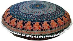 Rajasthaniartdecor Round Pouf Cover Cushion Cotton With Pom Meditetion Seating For Living Dorm Room Color Size 32 Inch Inches (Cover Only) (Blue Gold), RADC003-V, Inches(80 Cm) 27 Rajasthaniartdecor Round Pouf Cover Cushion Cotton With Pom Meditetion Seating For Living Dorm Room Color Size 32 Inch Inches (Cover Only) (Blue Gold), RADC003-V, Inches(80 Cm) -Songmics Furniture Shop 51wZPqra4dL. AC