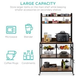 Best Choice Products 67in Baker's Rack, Multipurpose Counter-Height Kitchen Accessory For Food Prep, Cooking, Storage W/Locking Wheels, Adjustable Feet, 2 Wire Baskets, Shelf Backings - Brown/Black -Songmics Furniture Shop 51wblbG31EL