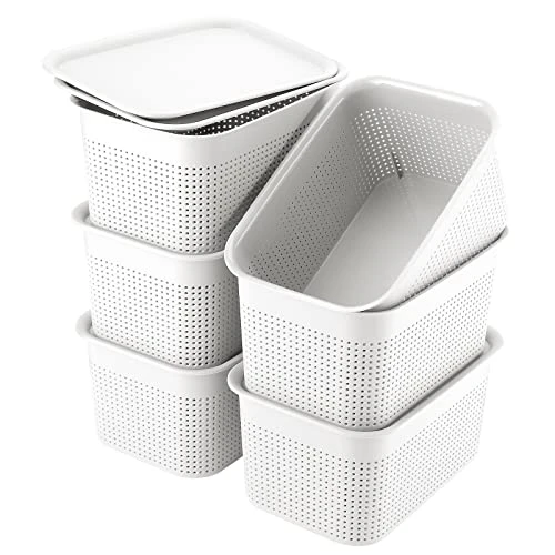 AREYZIN Plastic Storage Bins With Lid Set Of 6 Baskets For Organizing Container Lidded Organizer Shelves Drawers Desktop Closet Playroom Classroom Office, White 2 AREYZIN Plastic Storage Bins With Lid Set Of 6 Baskets For Organizing Container Lidded Organizer Shelves Drawers Desktop Closet Playroom Classroom Office, White - Image 2