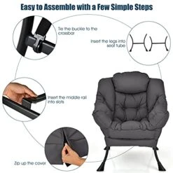 Giantex Modern Lazy Chair, Accent Contemporary Lounge Chair Polyester Fabric W/Steel Frame, Upholstered Single Sofa Chair W/Armrests & Side Pocket, Leisure Sofa Chair (Grey) -Songmics Furniture Shop 51wg6j9EO8L