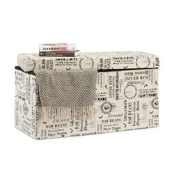 Relaxdays Padded Seat With Coffee Motif, Lidded Foldable Patterned Storage Bench, 38x76x38 Cm