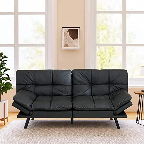 Vyfipt Futon Sofa Bed/Couch, Memory Foam Small Splitback Sofa For Living Room,Modern Loveseat With Covertible Armrests,71" L,Faux Leather/3" Cushion Thicker Version/Brown 4 Vyfipt Futon Sofa Bed/Couch, Memory Foam Small Splitback Sofa For Living Room,Modern Loveseat With Covertible Armrests,71" L,Faux Leather/3" Cushion Thicker Version/Brown - Image 4