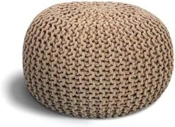 ELYFLAIR® Pouf Ottoman Hand Knitted – Elegant And Simple Knitted Pouf – Multipurpose Handmade Pouf Ottoman For Bedroom, Living Room – Comfortable Cotton Ottoman Foot Rest (Beige, 17,7⌀ Inches) -Songmics Furniture Shop 51wk1gqbQpL. AC