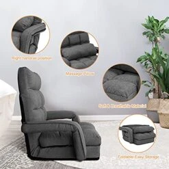 WAYTRIM Indoor Chaise Lounge Sofa, Folding Lazy Sofa Floor Chair, 6-Position Folding Padded Lounger Bed With Armrests - Dark Gray 11 WAYTRIM Indoor Chaise Lounge Sofa, Folding Lazy Sofa Floor Chair, 6-Position Folding Padded Lounger Bed With Armrests - Dark Gray -Songmics Furniture Shop 51wkegx8bGS 1