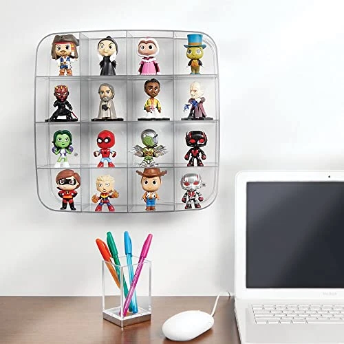 MDesign Plastic Wall Mount Display Organizer Holder - 16 Compartments - Protect, Store And Show Off Small Collectibles, Figurines, Shot Glasses, Nail Polish Colors, Spices - Clear 1 MDesign Plastic Wall Mount Display Organizer Holder - 16 Compartments - Protect, Store And Show Off Small Collectibles, Figurines, Shot Glasses, Nail Polish Colors, Spices - Clear