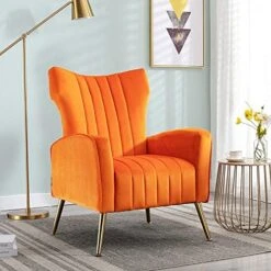Altrobene Velvet Couch Modern Wingback Loveseat Tufted Luxury Sofa With Gold Legs For Living Room/Bedroom, Orange -Songmics Furniture Shop 51wnIjYDUS. AC 1