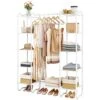 Gewudraw Portable Closet Wardrobe Rack, Metal Garment Rack Clothes Organizer, Clothing Rack With Shelves For Hanging Clothes, Freestanding Closet Wire Shelving Clothes Rack