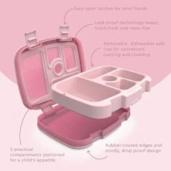 Bentgo® Kids 5-Compartment Lunch Box - Glitter Design For School, Ideal For Ages 3-7, Leak-Proof, Drop-Proof, Dishwasher Safe, & Made With BPA-Free Materials (Glitter Edition - Petal Pink) -Songmics Furniture Shop 51wq6oou4yL