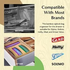 Umiboo Bamboo Ziplock Bag Organizer For Drawer | Zip Lock Bag Organizer | Ziploc Bag Organizer | Storage Bag Organizer | Sandwich Baggie Organizer For Your Kitchen Drawer | Plastic Bag Organizer -Songmics Furniture Shop 51wqB8RliEL