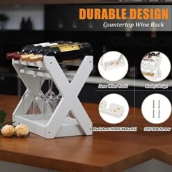 KORVOS Countertop Wine Racks With Glass Holder，4 Bottles Small Wine Rack,High-Density PE Tabletop Wine Bottle Holder For Kitchen, Living Room, Wine Cellar,Bar(White Color) -Songmics Furniture Shop 51wsfzs9xhL