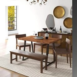 Panana Dining Table Heavy Duty Wood Kitchen Table For 4 Industrial Style Top With Sew Kerf Finish Metal Frame Dining Room 47 Inch Rustic Brown -Songmics Furniture Shop 51wvJa8LxKL