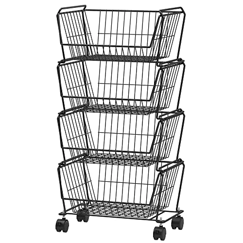 PUSDON 4-Tier Stackable Metal Storage Baskets, Anti-Rust Fruit Vegetable Rack, Dual Use Shelf For Kitchen, Home & Office, Black 1 PUSDON 4-Tier Stackable Metal Storage Baskets, Anti-Rust Fruit Vegetable Rack, Dual Use Shelf For Kitchen, Home & Office, Black