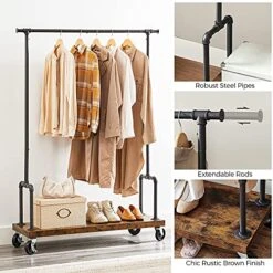 VASAGLE Rolling Clothes Rack, Garment Rack For Hanging Clothes With Wheels, Hanging Rail And Shelf, Heavy-Duty, Industrial Pipe Design, Rustic Brown And Black URGR110B01 -Songmics Furniture Shop 51x80tjOP8S