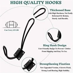 Rustic Entryway Hooks-12 Pack Farmhouse Hooks With Metal Screws Included,Black Decorative Wall Mounted Rustic Coat Hooks Rack, Double Vintage Organizer Hanging Wire Hook Clothes Hanger… 10 Rustic Entryway Hooks-12 Pack Farmhouse Hooks With Metal Screws Included,Black Decorative Wall Mounted Rustic Coat Hooks Rack, Double Vintage Organizer Hanging Wire Hook Clothes Hanger… -Songmics Furniture Shop 51xHUsCaWlL