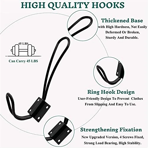 Rustic Entryway Hooks-12 Pack Farmhouse Hooks With Metal Screws Included,Black Decorative Wall Mounted Rustic Coat Hooks Rack, Double Vintage Organizer Hanging Wire Hook Clothes Hanger… 3 Rustic Entryway Hooks-12 Pack Farmhouse Hooks With Metal Screws Included,Black Decorative Wall Mounted Rustic Coat Hooks Rack, Double Vintage Organizer Hanging Wire Hook Clothes Hanger… - Image 3