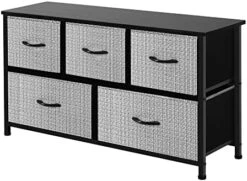 AZL1 Life Concept Extra Wide Dresser Storage Tower With Sturdy Steel Frame, 5 Drawers Of Easy-Pull Fabric Bins, Organizer Unit For Bedroom, Hallway, Entryway, Dark Grey -Songmics Furniture Shop 51xIFCJW WL. AC