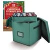 Holiday Cheer Premium Christmas Ornament Storage With 4 Tray – Christmas Storage Container With Dividers Perfect For Holiday Decorations - Fits 64 Holiday Ornaments - Tear-Proof Fabric (Green)