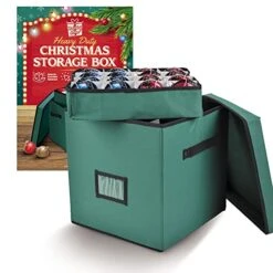 Holiday Cheer Premium Christmas Ornament Storage With 4 Tray – Christmas Storage Container With Dividers Perfect For Holiday Decorations - Fits 64 Holiday Ornaments - Tear-Proof Fabric (Green)