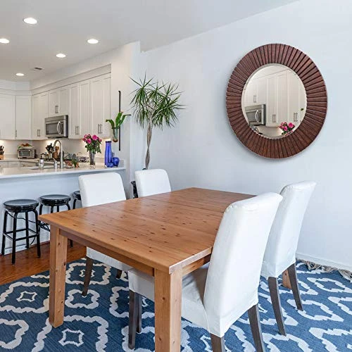 Chende 30'' Round Wall Mirror With Wooden Frame, Farmhouse Decorative Mirror With Bronze Finish, Large Rustic Mirror For Living Room, Bedroom, Entryway 3 Chende 30'' Round Wall Mirror With Wooden Frame, Farmhouse Decorative Mirror With Bronze Finish, Large Rustic Mirror For Living Room, Bedroom, Entryway - Image 3