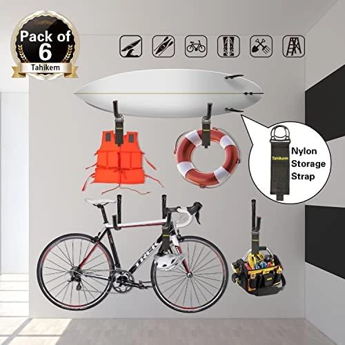 Tahikem 6 Set Garage Hooks Wall Mount, 7 Inch Large Wall Hook, Utility Storage Hook, Extension Cord Hanger, Heavy Duty Garage Hooks, Wall Hooks For Hanging Ladder Mowers Cable Bracket - Black J Hooks 1 Tahikem 6 Set Garage Hooks Wall Mount, 7 Inch Large Wall Hook, Utility Storage Hook, Extension Cord Hanger, Heavy Duty Garage Hooks, Wall Hooks For Hanging Ladder Mowers Cable Bracket - Black J Hooks