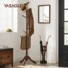VASAGLE Coat Rack Freestanding, Wooden Coat Rack Stand With 8 Hooks, Adjustable Coat Tree For Coats, Hats, Bags, Purses, For Entryway, Hallway, Rubberwood, Walnut URCR01WN