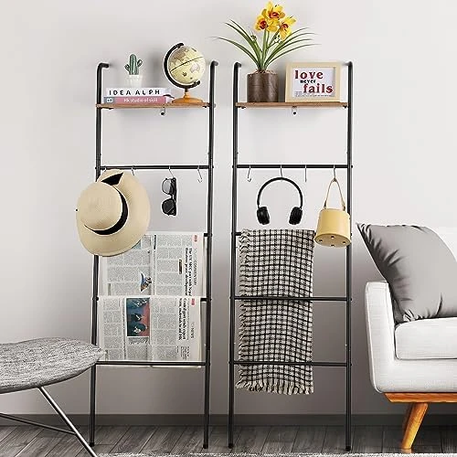 OYEAL Blanket Ladder Farmhouse Decorative Ladder Holder With Storage Shelf, Wall Leaning Towel Racks For Bathroom, Living Room, Bedroom, Laundry Room, Black 7 OYEAL Blanket Ladder Farmhouse Decorative Ladder Holder With Storage Shelf, Wall Leaning Towel Racks For Bathroom, Living Room, Bedroom, Laundry Room, Black - Image 7